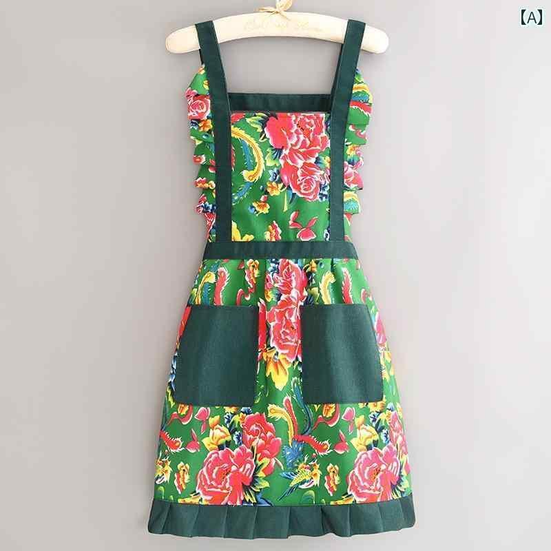 エプロン　おしゃれ　ママ ファッション 韓国 キャンバス 耐摩耗 エプロン レトロ エスニック 東北 花..