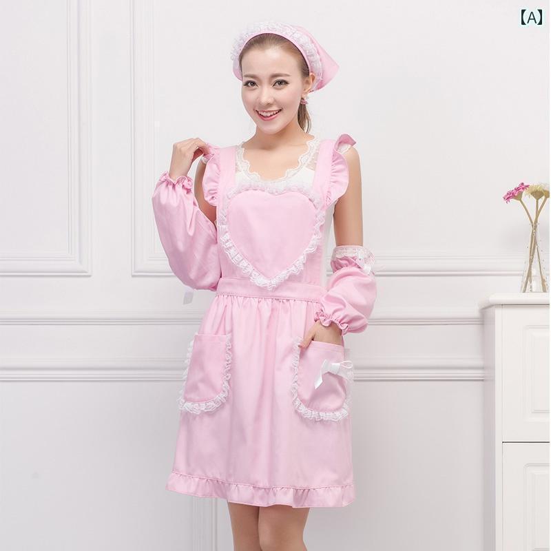 エプロン　おしゃれ　ママ エプロン スーツ 韓国 ファッション かわいい ピンク プリンセス レース 蓮..