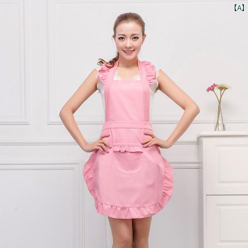 エプロン　おしゃれ　ママ 韓国 ファッションの かわいい プリンセス 無地 フラワーショップ フリル ネ..