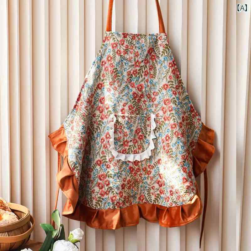 エプロン　おしゃれ　ママ 見た目の 価値が 高さ 女性用 プリンセス エプロン 家庭の キッチン 調理 花..