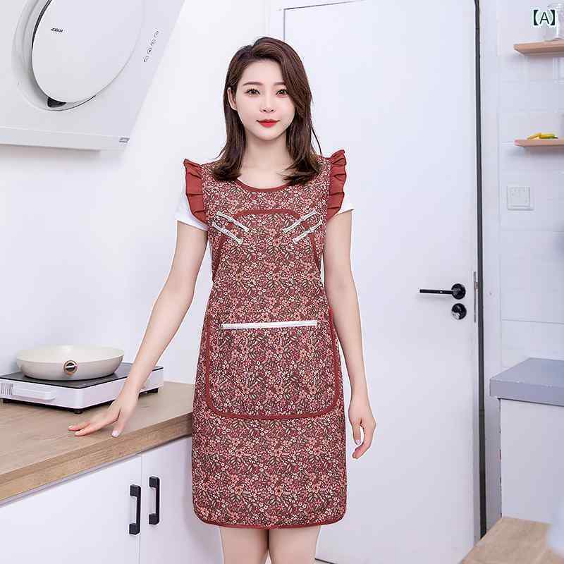 エプロン　おしゃれ　ママ レトロ チャイナ風 ファッション エレガントな ボタン コットン エプロン 家..