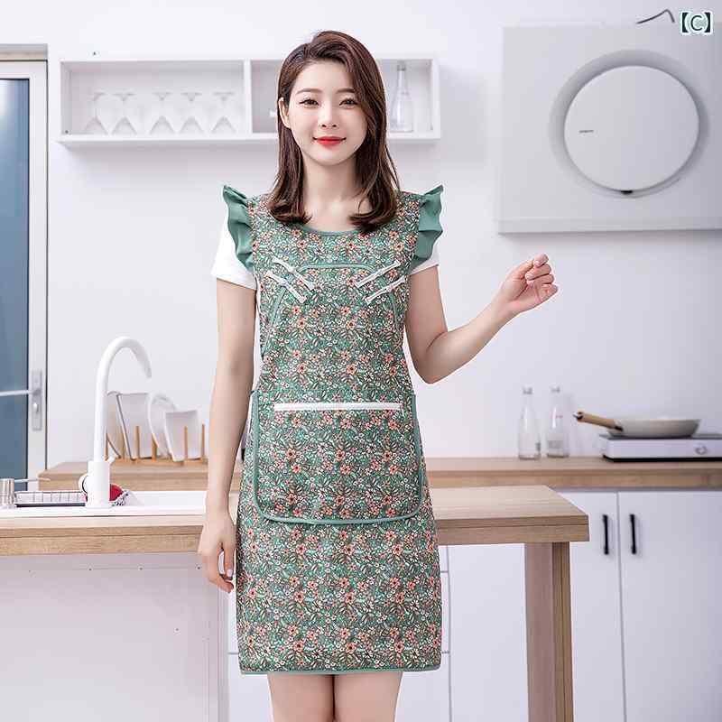 エプロン　おしゃれ　ママ レトロ チャイナ風 ファッション エレガントな ボタン コットン エプロン 家..