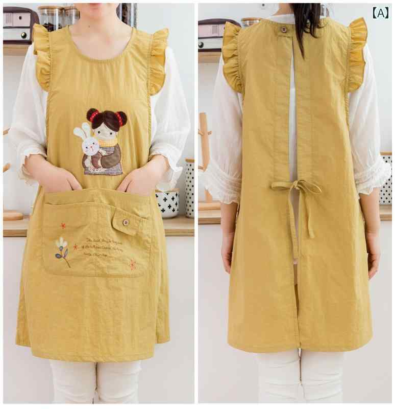 エプロン　おしゃれ　ママ Jiuli 撥水 加工 かわいい 女の子用 エプロン プリンセス 風 オーバー オー..