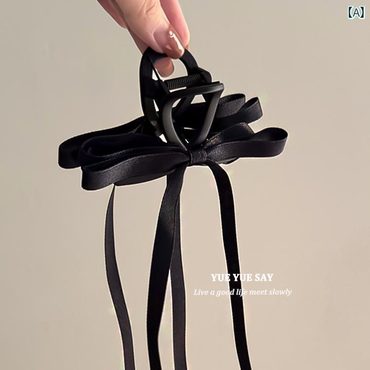アクセサリー　シュシュ　ピン パリの 夜の 高級 ブラック リボン クリップ レトロフレンチ バック ヘア シャーク