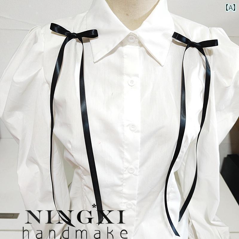 アクセサリー シュシュ ピン 30 色の 極細 リボン ボウ シンプル シャツ セーター アクセサリー 長さ 40 cm