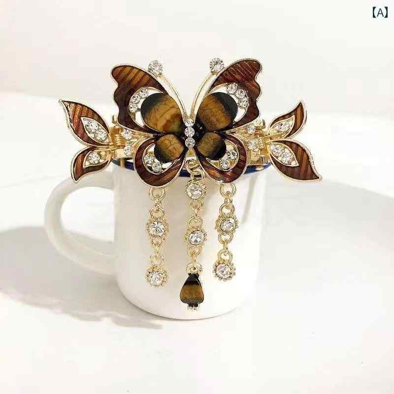 アクセサリー シュシュ ピン エスニックの ラインストーン ヘア ピン 小さい 水平 クリップ カニ クリップ後 頭部 ヘッド 飾り 蝶 タッセル エレガントな