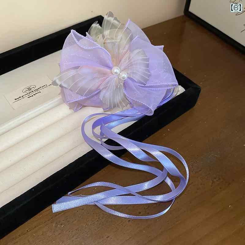 アクセサリー シュシュ ピン 女性用 ヘア ピン後 頭部 クリップ 2025年 ホット スタイル タッセル リボン レトロ チャイナ風 ピン アクセサリー