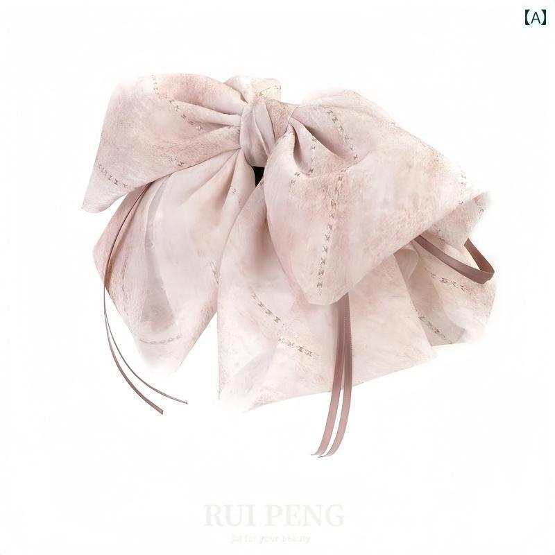 アクセサリー　シュシュ　ピン 女性用 グレー リボン ボウ クリップ 2025年 高級 ヨーロピアンスタイル シフォン ポニーテール ヘア ピン後 頭部用