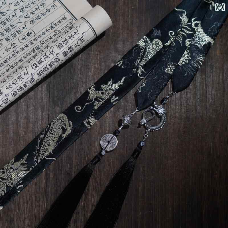 アクセサリー　ピン　ヘア 雲 神 武 千 毛 園 龍 柄 織り 金 漢服 タッセル ヘッド バンド ベルト 民族 風 アクセサリー ポニーテール