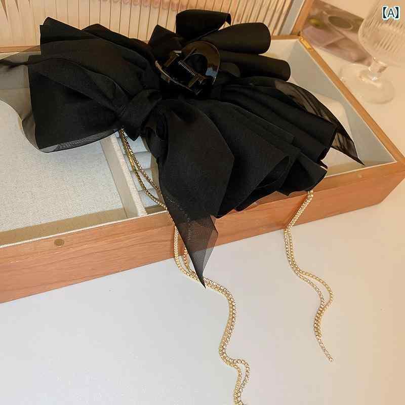 アクセサリー　ピン　ヘア 黒 リボン ヘア クリップ 女性 ヘッド タッセル 大型 サメ 頭飾り