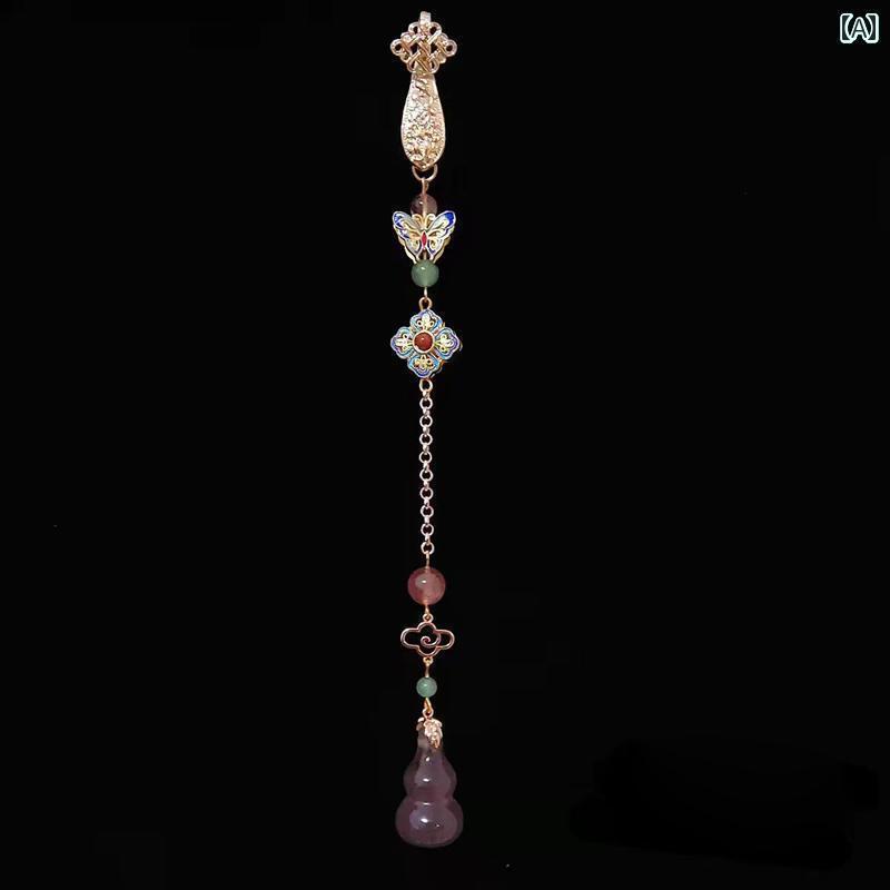 アクセサリー　ピン　ヘア 紫の 雨と 煙 レトロ チャイナ風 紫色の 翡翠の ひょうたんの チャイナ ドレスの 襟 漢服の 茶器の アクセサリー レディース タッセル ペンダント