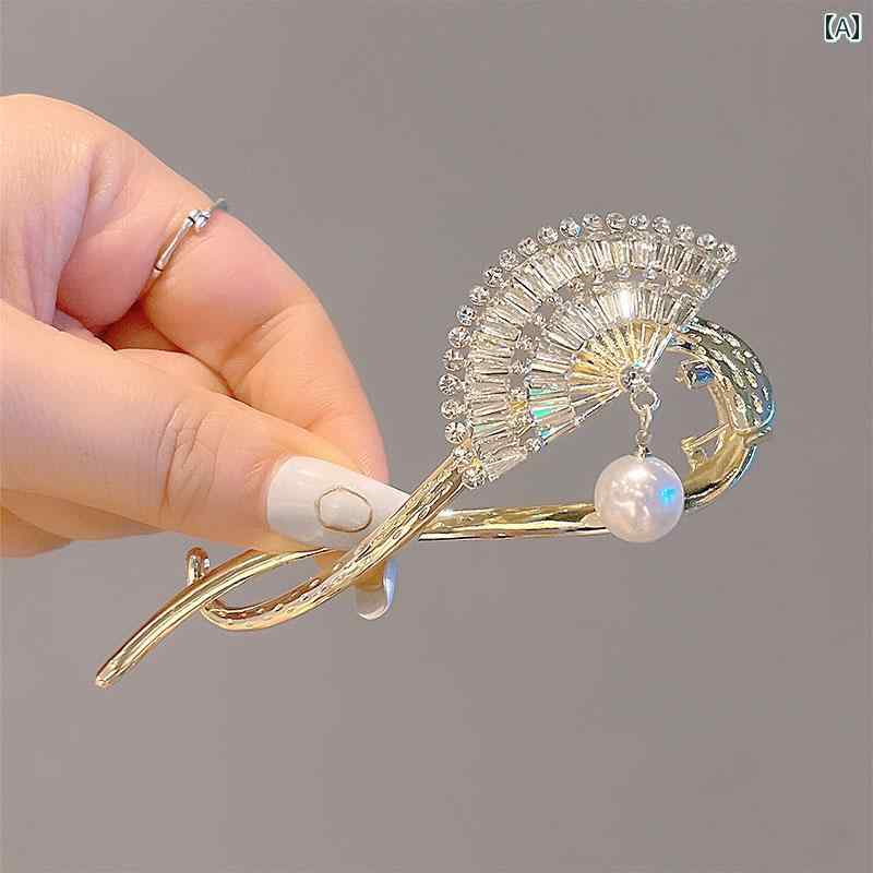アクセサリー　ピン　ヘア ワンピース ヘア ピン クリップ 女性用 高級 ジルコン 扇形 タッセル 付き後 頭部 レトロ ヘッド ドレス