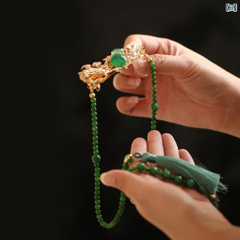 アクセサリー　ピン　ヘア チャイナ ドレス タッセル ヘア ピン レトロ グリーン ロング クリップ スプ..