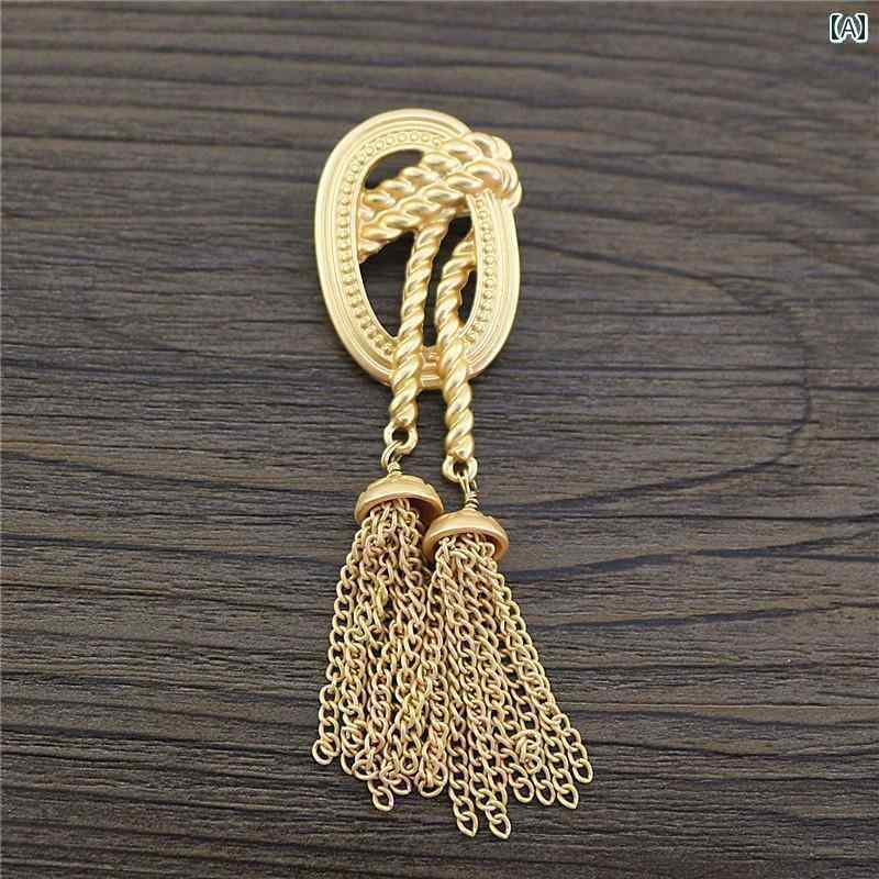 アクセサリー　ピン　ヘア 2018と アメリカ レトロ マットゴールド タッセル 編組 リネン ロープタッセ..