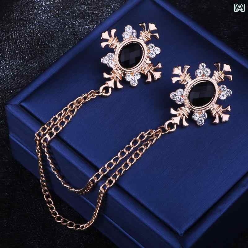 アクセサリー　タッセル　ピン カップル シャツ アクセサリー タッセル ラインストーン クロス カラー ピン メンズ コーナー チェーン バックル ブローチ ボタン