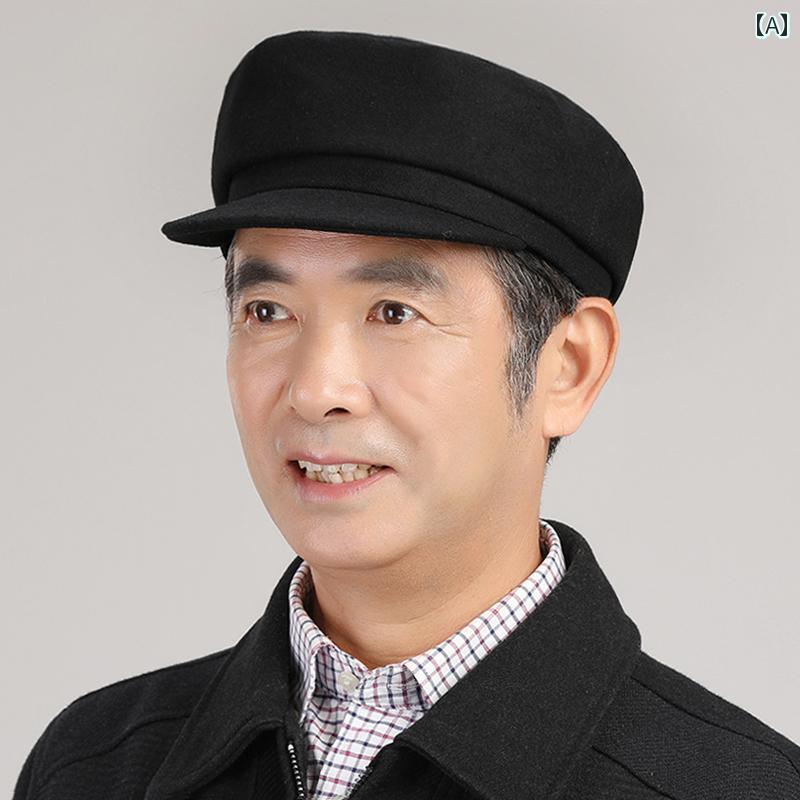 メンズ 帽子 キャップ メンズ 秋冬お父さん フラット トップ 帽子 老人おじいちゃん 綿 冬 暖かい 老人 布 中山