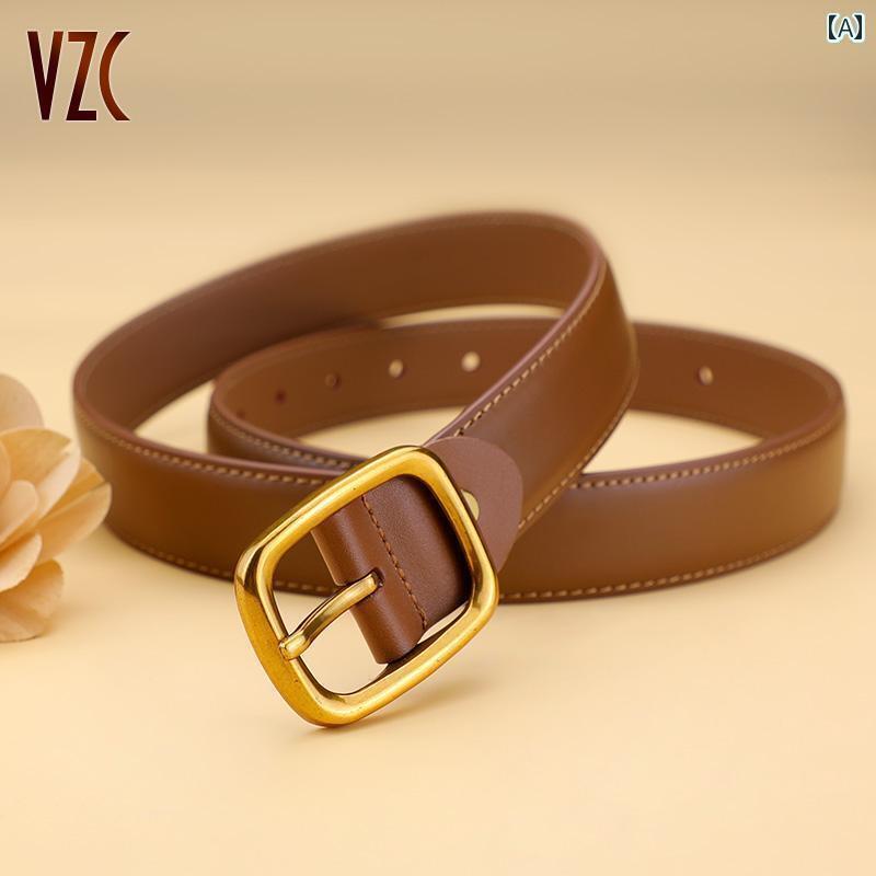 レディース　ベルト　チェーン ベルト レディース 革 ブラウン シンプル 幅 広 装飾 ファッション 韓国 ジーンズ