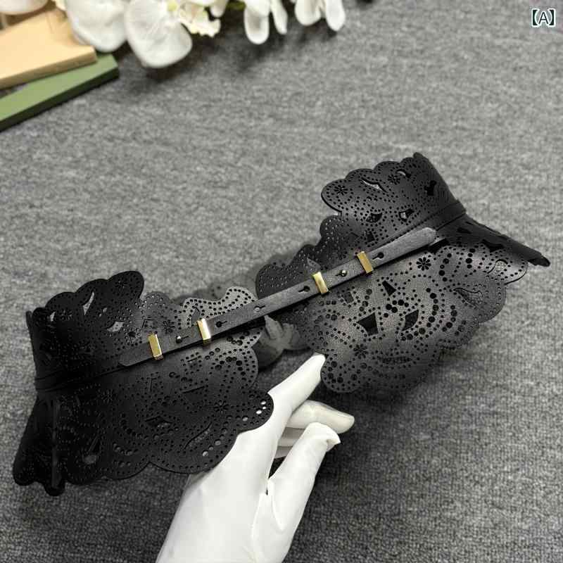 レディース　ベルト　チェーン 彫刻 牛革 ウエスト シール ボヘミアン 革 ワイド ベルト ドレス 幾何学..