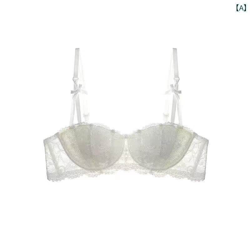 ブラ レース 下着 フランスの 魅惑的 レース ハーフ カップ 薄型 ブラジャー ギャザー小 白の 女の子 下着