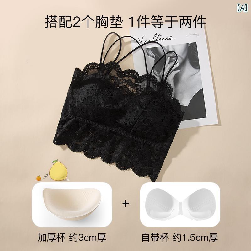 ブラ　レース　下着 ウェーブ ハートの 小さい 胸の ギャザー チューブ トップ 平らな な ラップ 厚手 ..