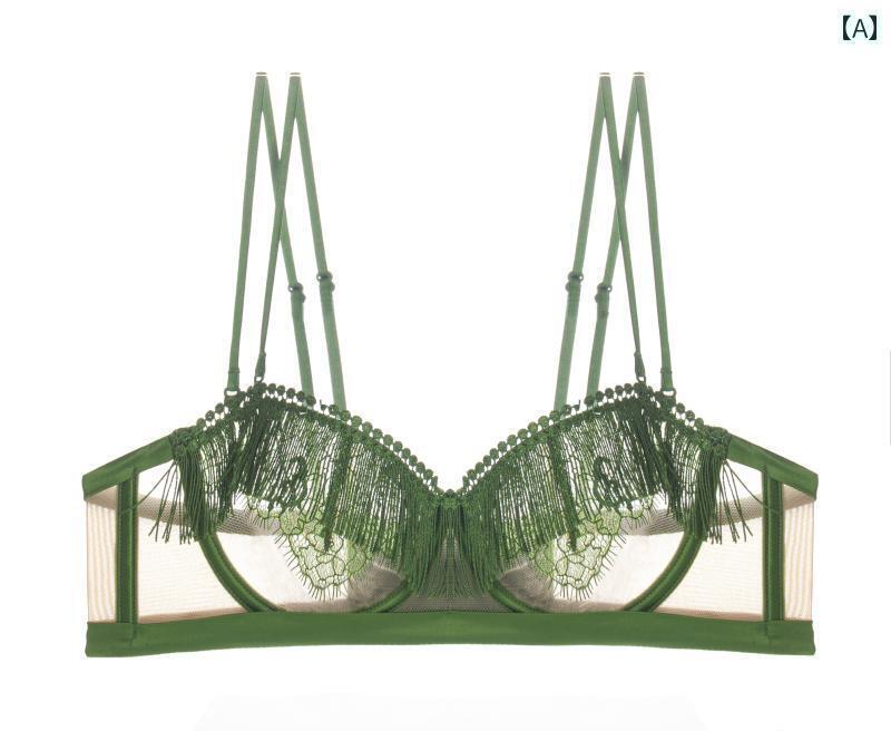 下着 レース レディース 高級 ラグジュアリー テクスチャー ド タッセル ハーフ カップ 下着 女性用 薄型 大きい 胸 小さい 透明 メッシュの 魅惑的 レース ブラ