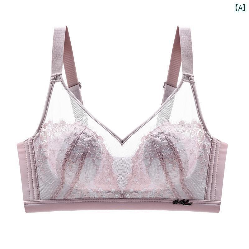 女性　下着　薄型 グ ジン ピオニー ブラジャー 縁なし 大きい 胸用 小さくて 美しい 背中 ギャザー入..