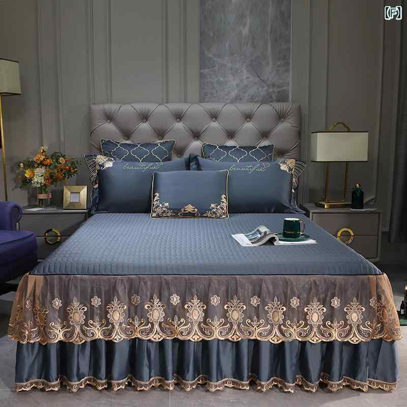ベッド カバー 2025年 高級 ベッド スカート ワンピース レース エプロン 風 シーツ 滑り止め ベッドスプレッド 付き