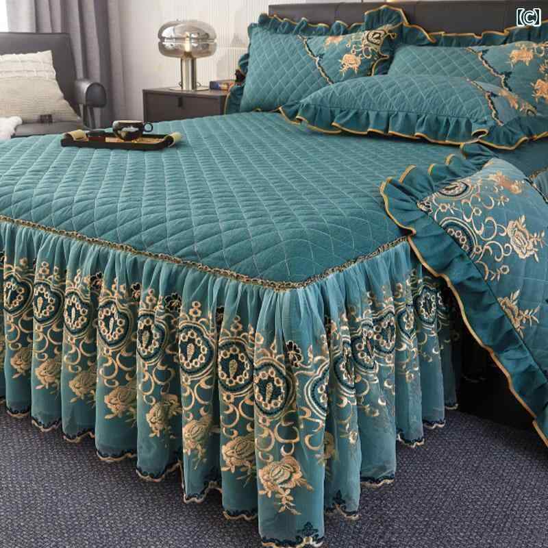 ベッド　カバー　 プリンセス キルティング ベッド スカート シングル ピースの レース シーツ 滑り止..