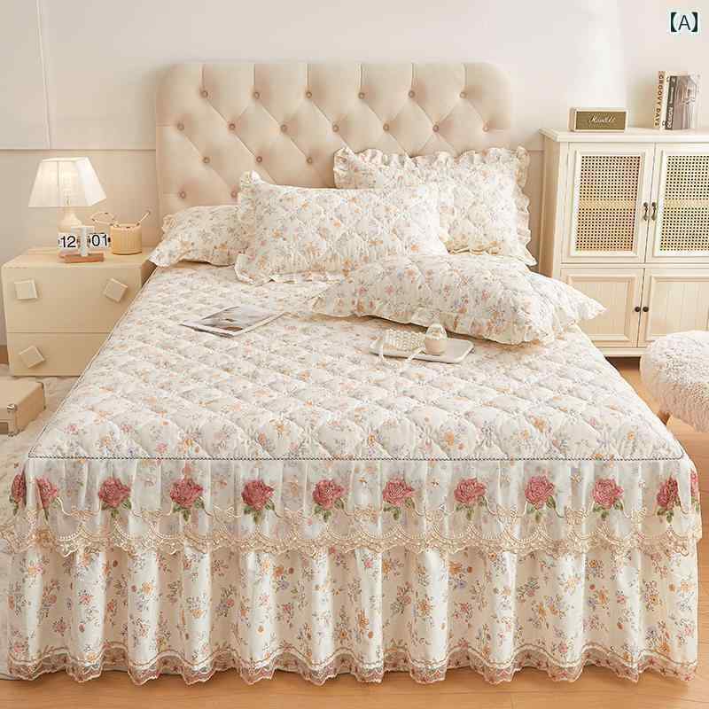 ベッド カバー レースの ベッド スカート ワンピースの 綿の ベッドスプレッド シーツ オール シーズン 対応の ユニバーサル カバー 付き キルティング エプロン