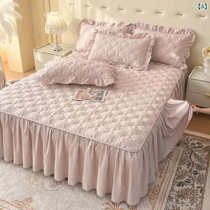 ベッド カバー A型 ウォッシュ 加工 起毛 ベッド スカート ワンピース キルティング 厚手 レース ベッドスプレッド シーツ ダストカバー カバー 醜い オール シーズン ユニバーサル