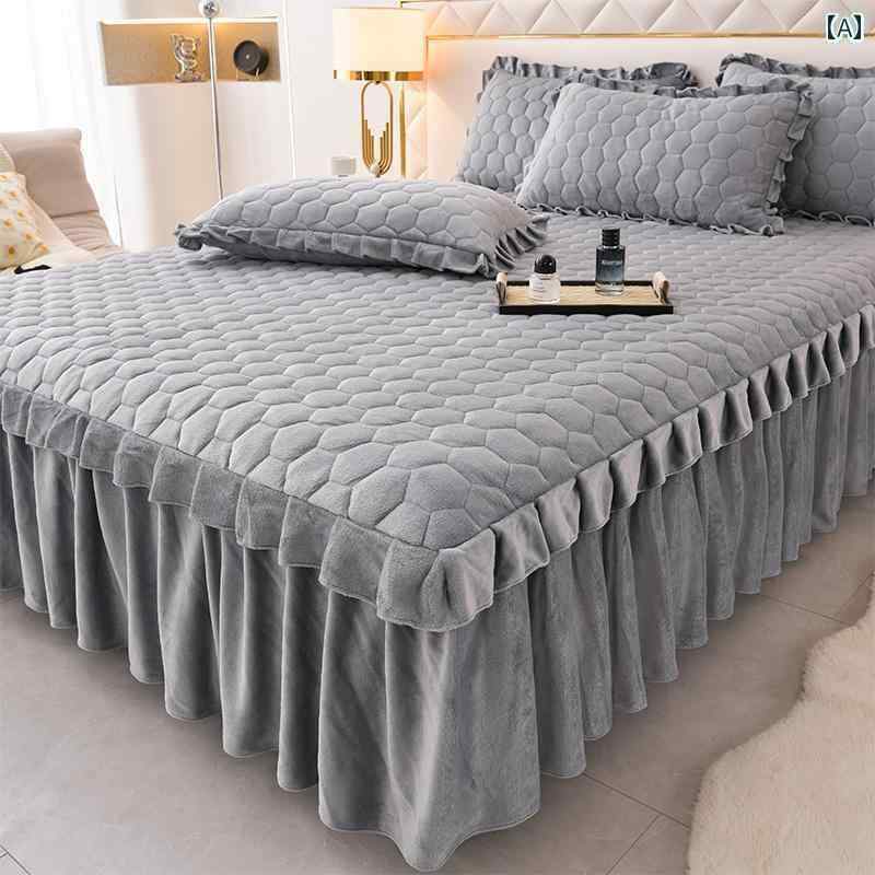 ベッド カバー 韓国 プリンセス キルティング ベッド スカート ワンピース 2025 ミルク ベルベット カバー 醜い エプロン カバーを 隠す エッジ 付き