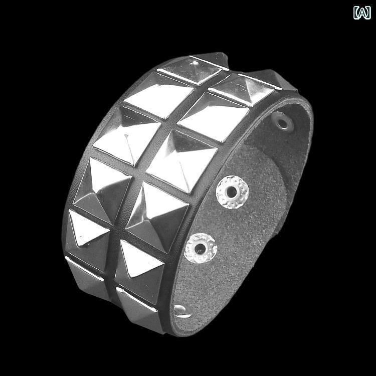 飾り　　歴史 シンプルの シルバー ピラミッド スクエア ネイル ブラック ソフト 個性 パンク ブレスレ..