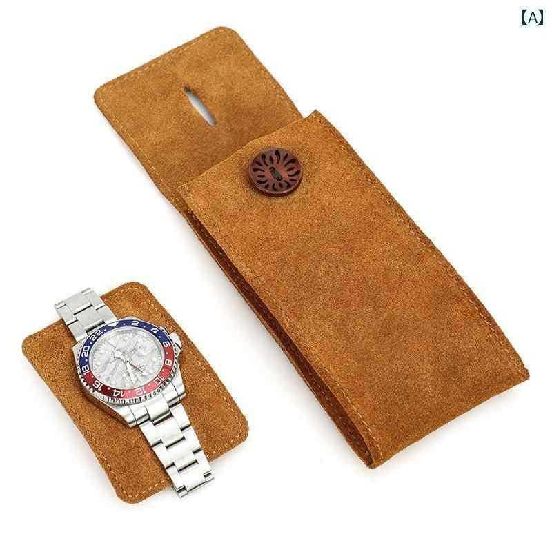 ケース　皮　収納 ヴィンテージ スエードレザー 腕 時計 ケース 収納 バッグ ソフト シングル ピース ..