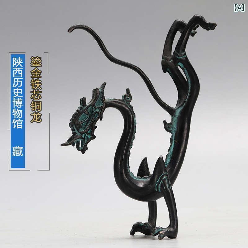 アンティーク　雑貨　DIY アンティーク ドラゴン ブロンズ 鉄 芯 装飾品 歴史 博物 館 金 メッキ 銅 唐..