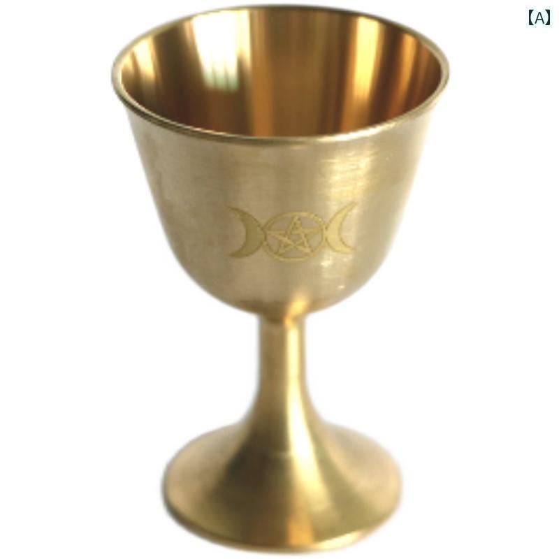 アンティーク　雑貨　DIY 三 相 月 飾り 小道具 金 杯 聖 銅 真鍮 祭壇 カップを 囲む