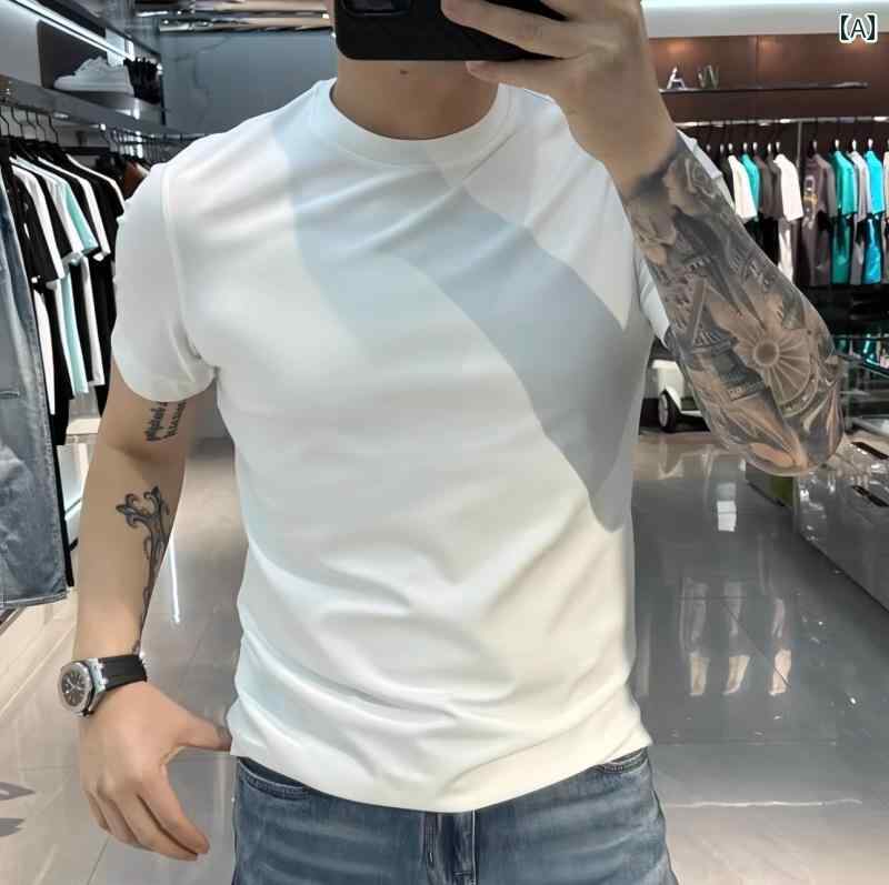 Tシャツ 無地 メンズ 半袖 Tシャツ 2025夏 スリムフィット トップスな小 襟 カジュアル レイヤリング ..