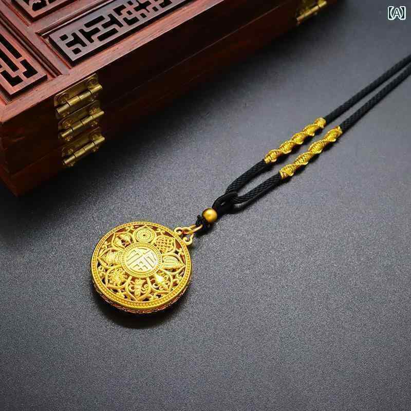 ペンダント ネックレス アクセサリー ベトナム サンド ゴールド 八 宝 コンパス ネックレス メンズ レディース レトロ メソッド ヘリテージ ペンダント 編組 ロープ Fu セーター チェーン