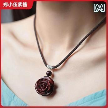 ペンダント ネックレス アクセサリー の インド 産 ローズウッド ローズ ペンダント ファッション サンダルウッド レトロ エスニック ネックレス 装飾品