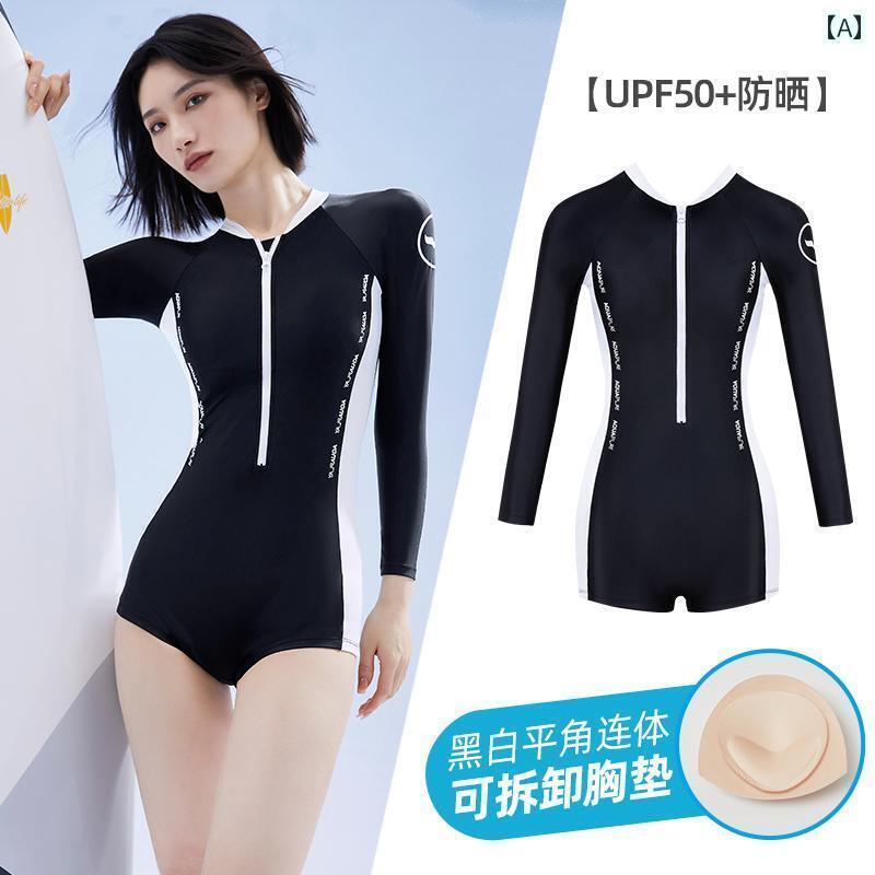 マリンスポーツ スーツ　水着 AquaPlay 長袖 水着 女性 温泉 ワンピース ボクサー スリム 水泳 サーフ..