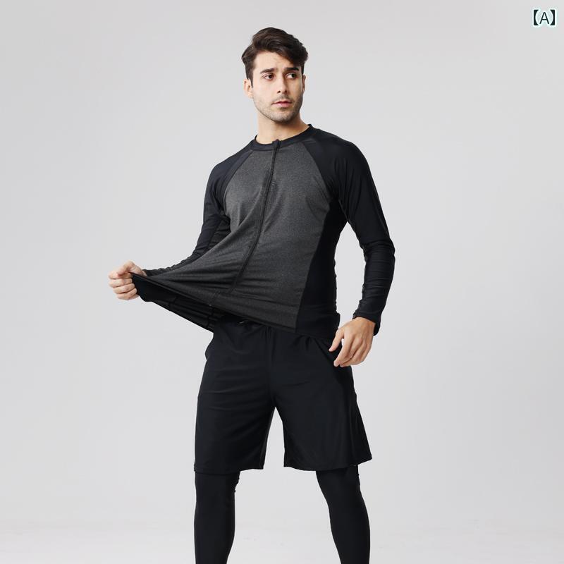 マリンスポーツ スーツ　水着 メンズ 大きいサイズ ダイビング スーツ 日焼け防止 水着 3点 セット ゆったり高 弾性 長袖 ズボン 漂流 サーフィン 海辺 温泉