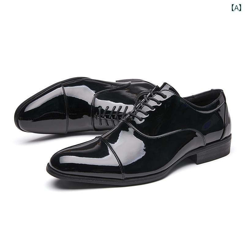 ビジネス 革靴 シューズメンズ 2025年 英国 新型 光沢の ある パテントレザー 三つ 関節 レザーシュー..