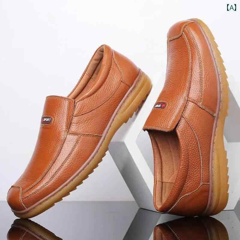 上班鞋 - ビジネス 革靴 シューズメンズ トップレイヤー 牛革靴 メンズカジュアル 革 ビジネス フォーマル ブローグ 滑り止め ソフトレザー 耐摩耗 底 ダッド シューズ