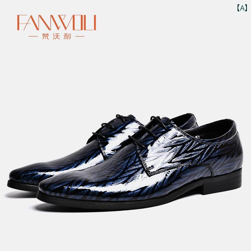 ビジネス 革靴 シューズメンズ Vanwalli 2025 英国 風 パテントレザー エンボス 加工 テクスチャ メン..