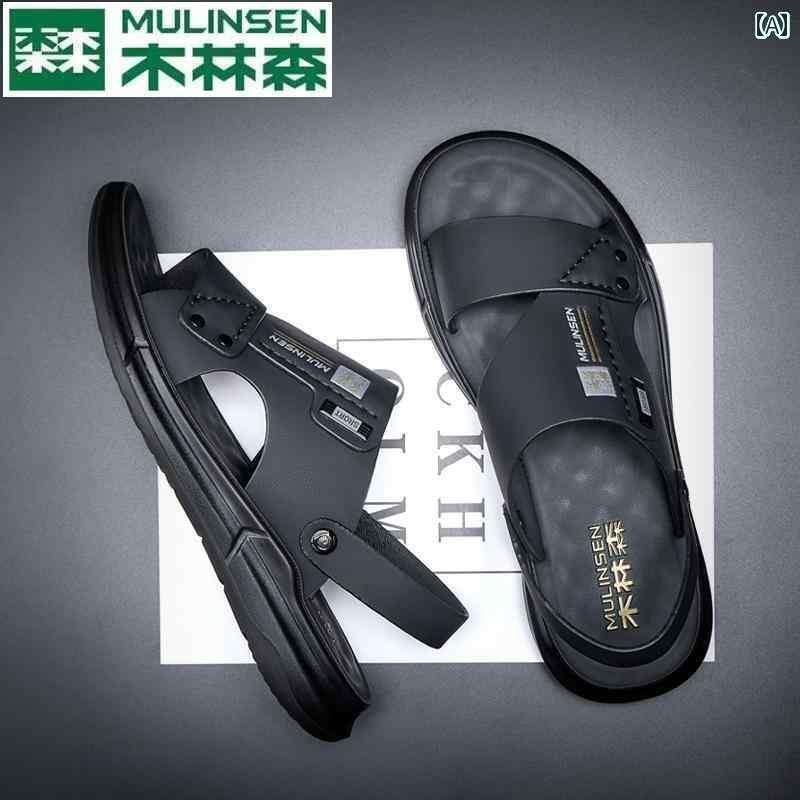 メンズ サンダル スリッパ Mulen サンダル メ ンズ 2025夏 カジュアル ビーチ シューズ 革 厚底 滑り止め デュアル