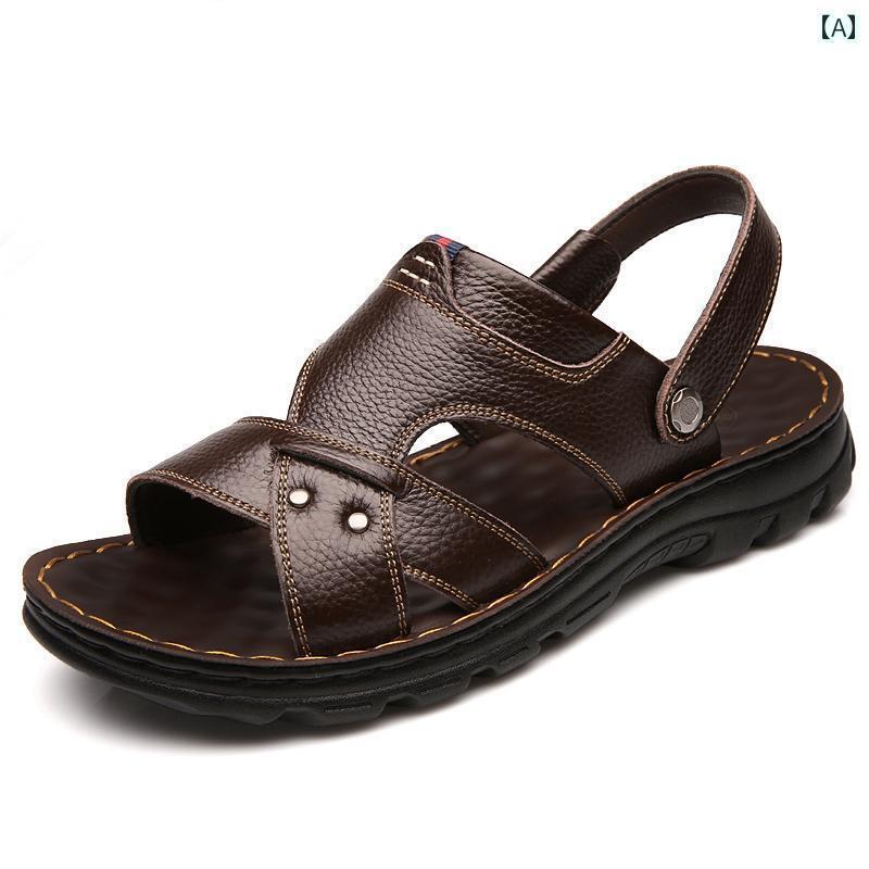 サンダル 男性用 カジュアル サンダル メンズ 革 夏 スリッパ アウター ソフト ソール 中年お父さんの 靴 老人の