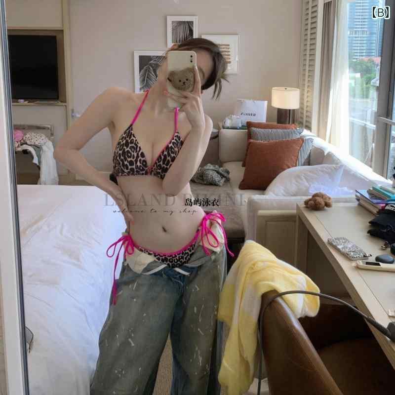 ビキニ　水着　レディース と アメリカ 魅惑的 ヒョウ 柄 コントラスト ビキニ 女性 2024夏の ホット ..