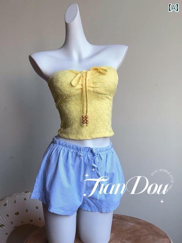 ビキニ　水着　レディース レモン グラス ビーチ バケーション スウィート ガール カラフル チューブ トップ 温泉 水着 ビキニ 3点 セット