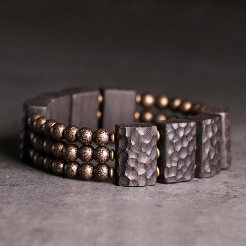 ブレスレット ジュエリー おしゃれ Feiyu ホーム 黒 サンダルウッド 手 行 ブレスレット テクスチャ 真鍮 ビーズ レトロ メンズ