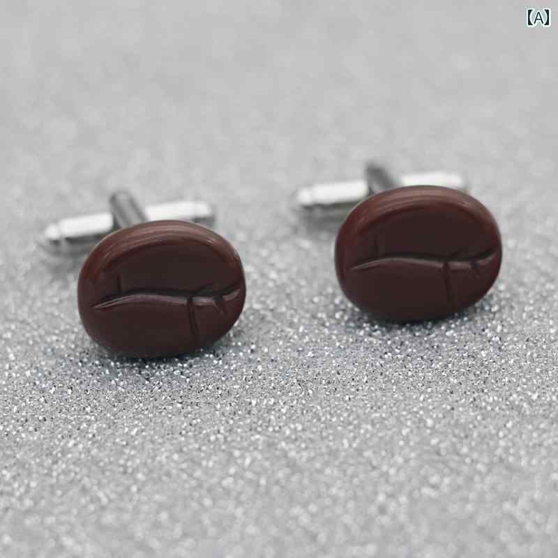 カフス ボタン シャツ 絵 文字の 楽しい コーヒー 豆の 形の カフスボタン メンズ カジュアルフレンチ ..