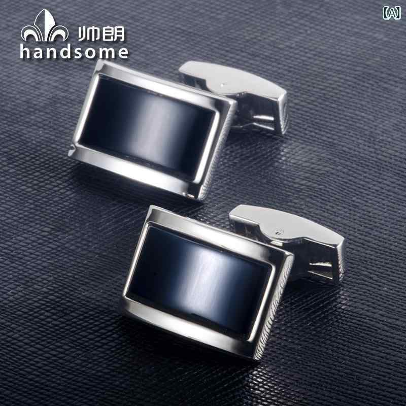 カフス ボタン シャツ Shuailang 長方形 黒 宝石 カフス 爪 シンプル メンズ フレンチ シャツ ボタン ..